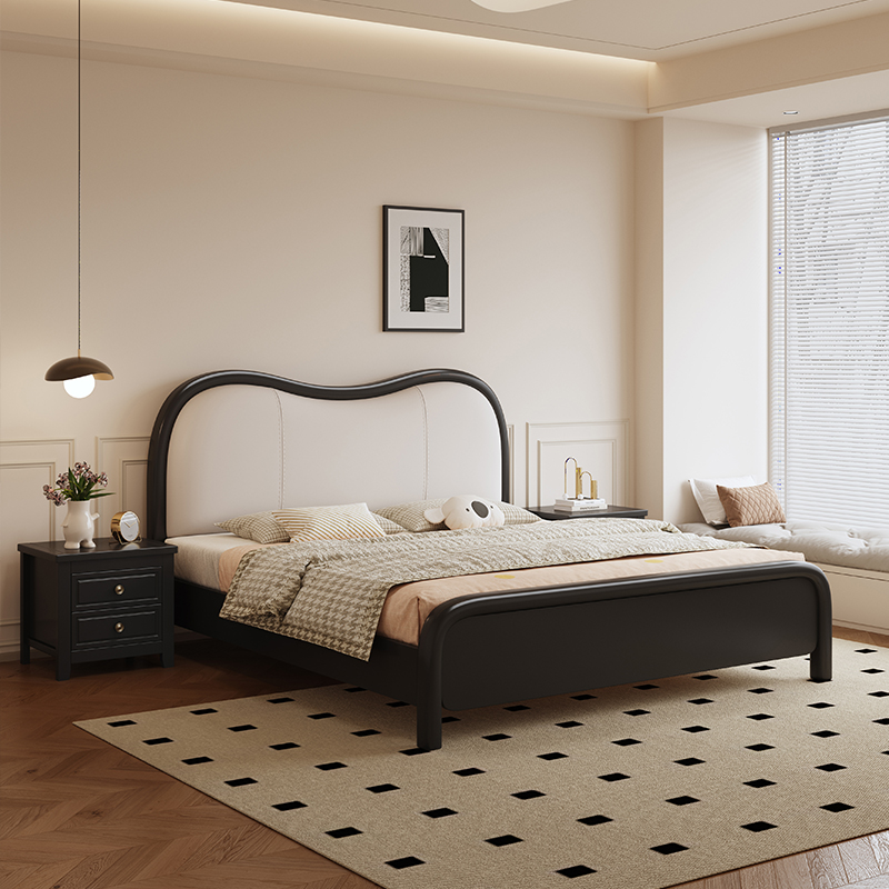 新中式胡桃木实木床1.8米双人床现代轻奢真皮床储物高端卧室大床