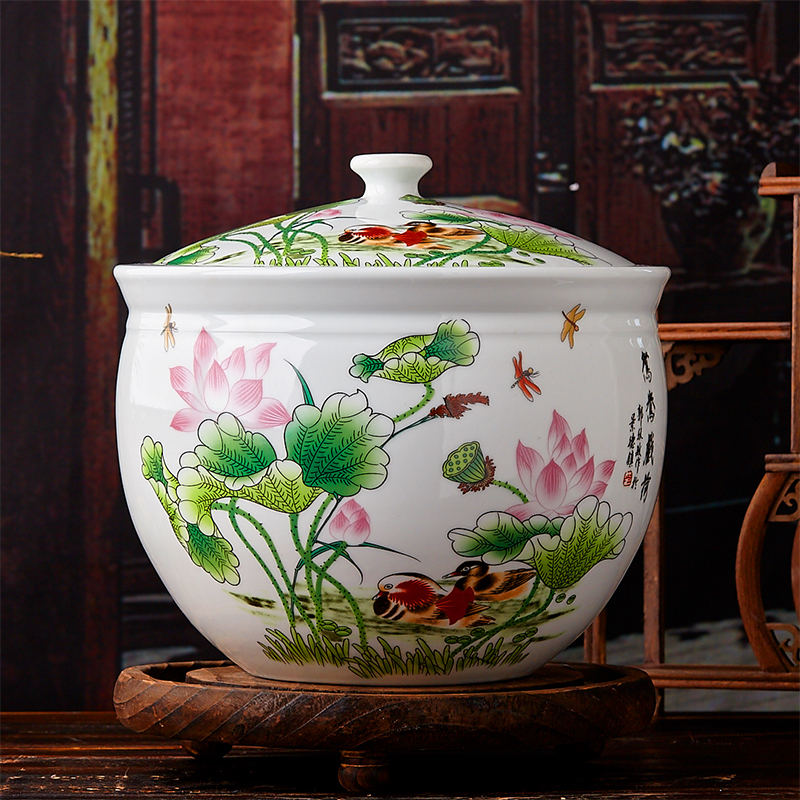 欢畅景德镇瓷器10斤20斤陶瓷米缸带盖储蓄罐米桶腌菜腌肉坛子