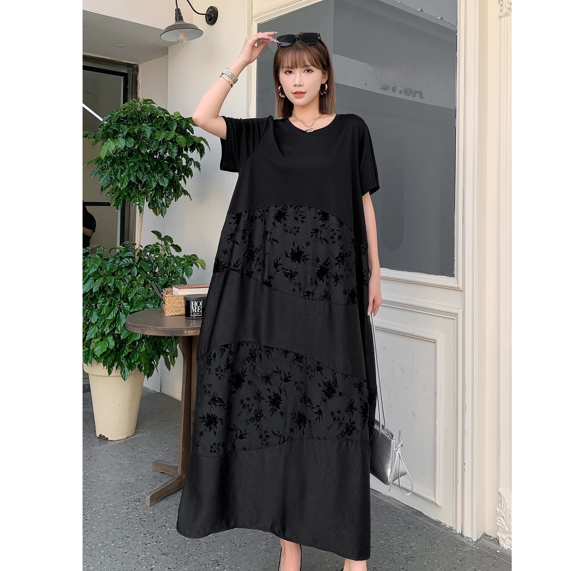 962 文艺风圆领暗纹时尚韩版连衣裙