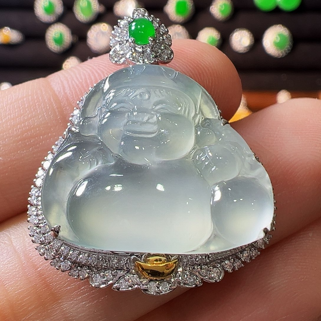 吊坠(不含链)18K金镶嵌翡翠