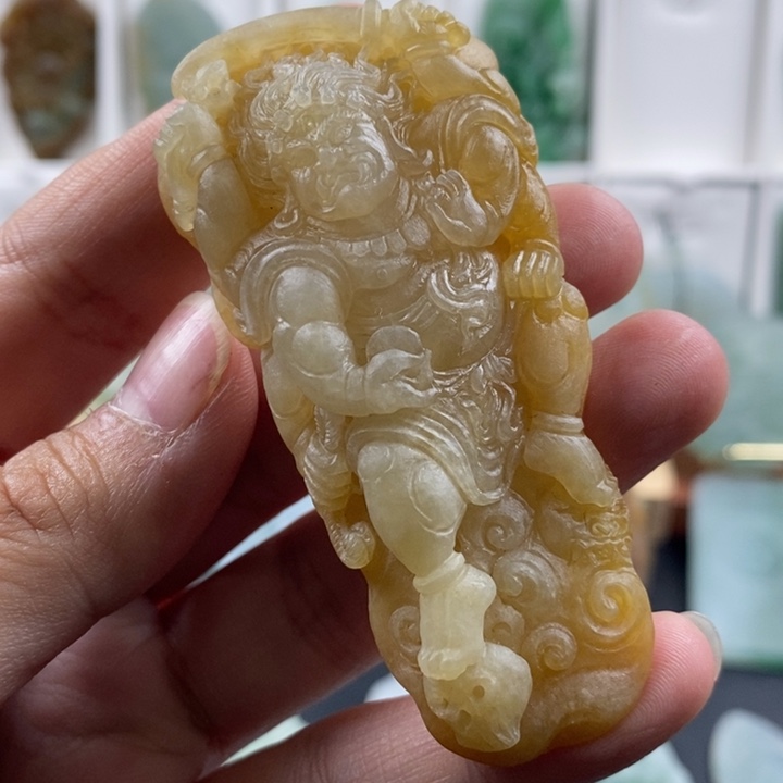 未镶嵌定制翡翠力**游大黑天 毛货无鉴赏期