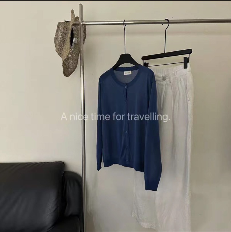 米朵 法式春夏款宽松显瘦圆领花边百搭时尚长袖开衫