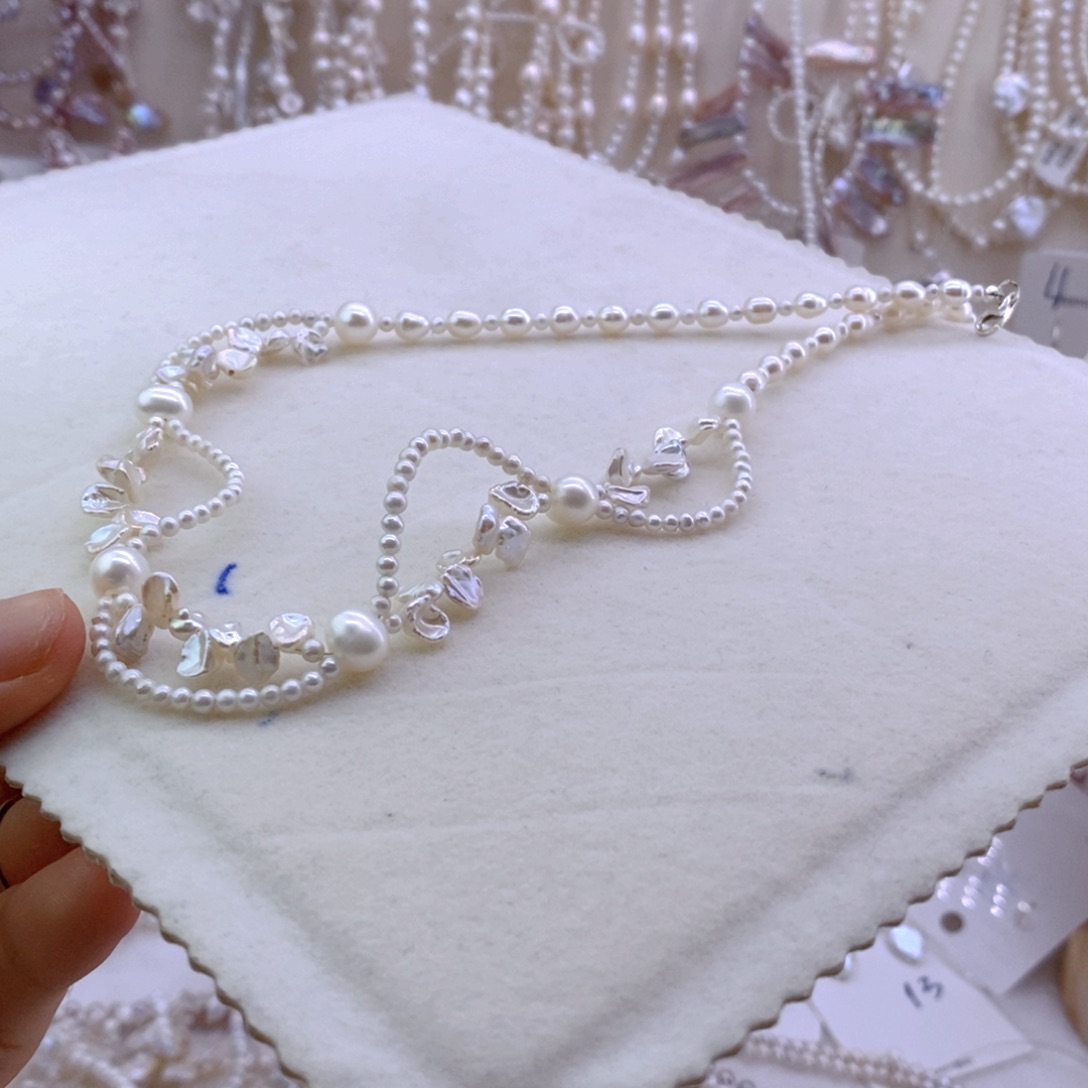 合金淡水珍珠波浪项链