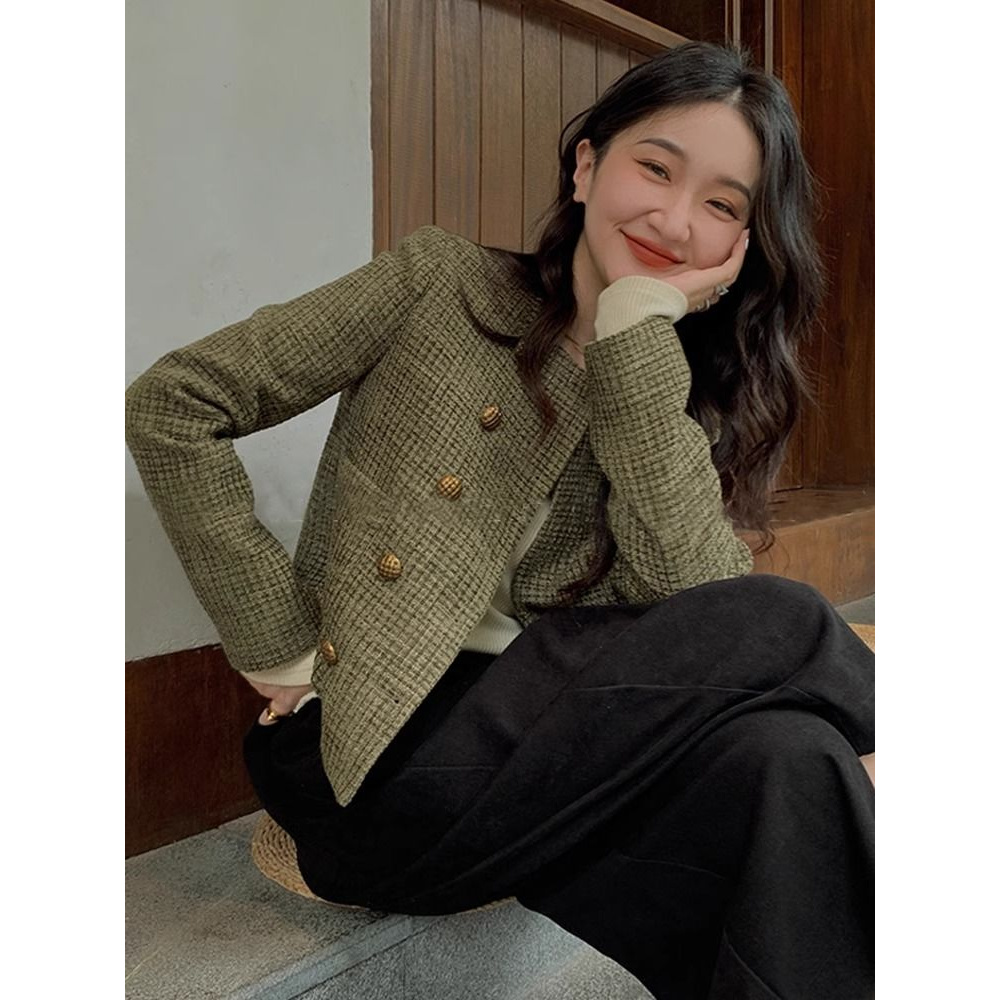 【现货+运费险】小香风粗花呢外套小个子女复古法式短款上衣YY577