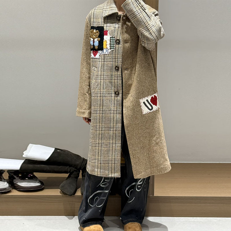【现货】FORDARE/福蝶25秋冬复古拼布领带小熊长裤大衣