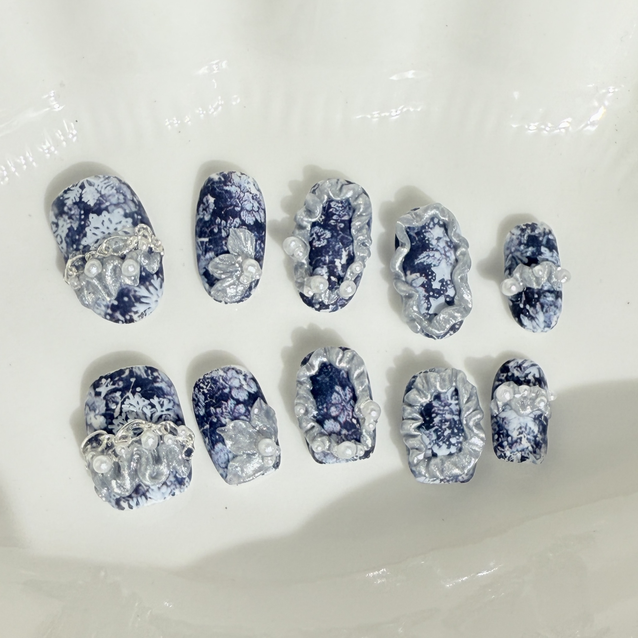 弥漫~轻奢手工ins风小众设计感穿戴甲优雅法式复古椭圆
