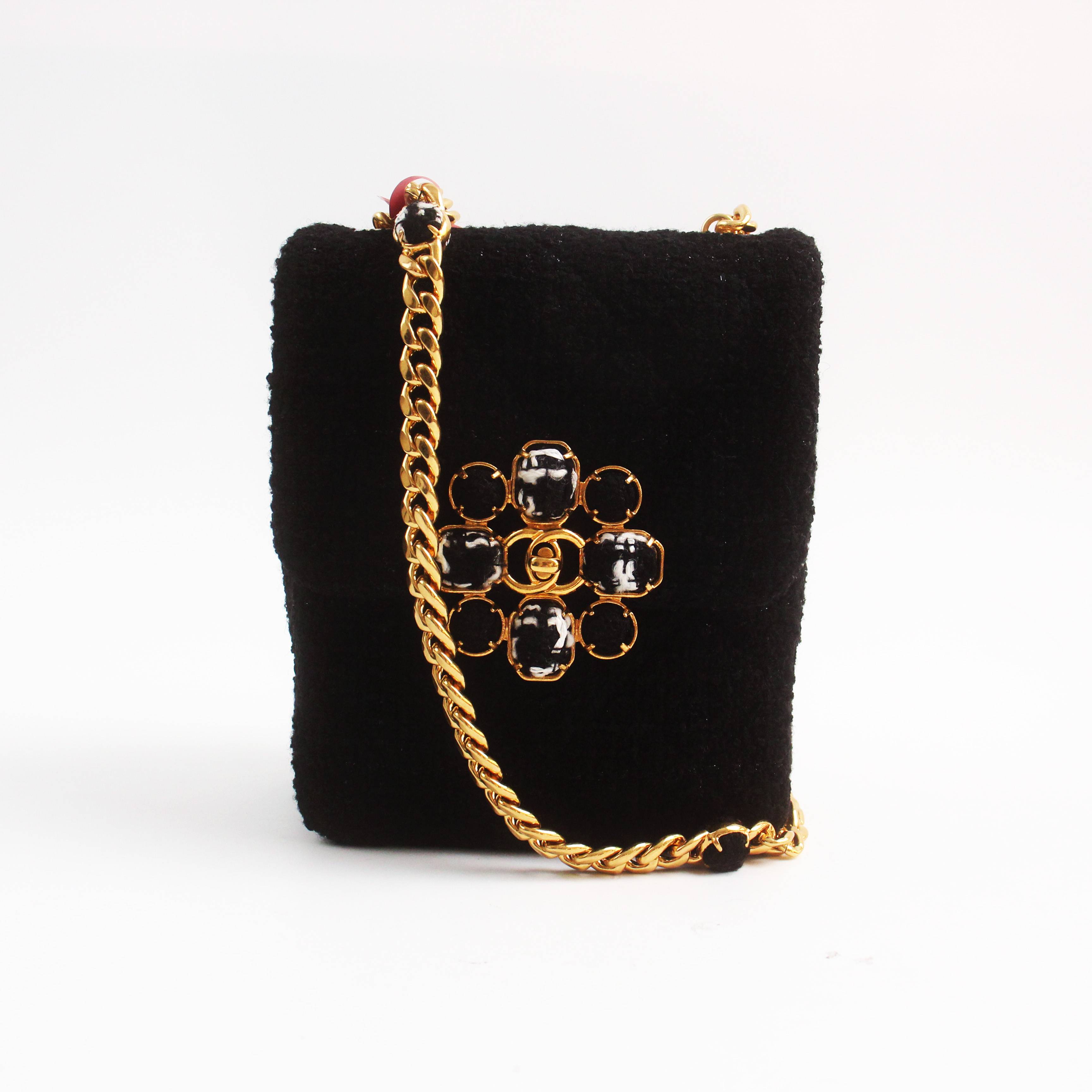 95新 Chanel/香奈儿 78021B22K黑色软呢单肩斜挎包