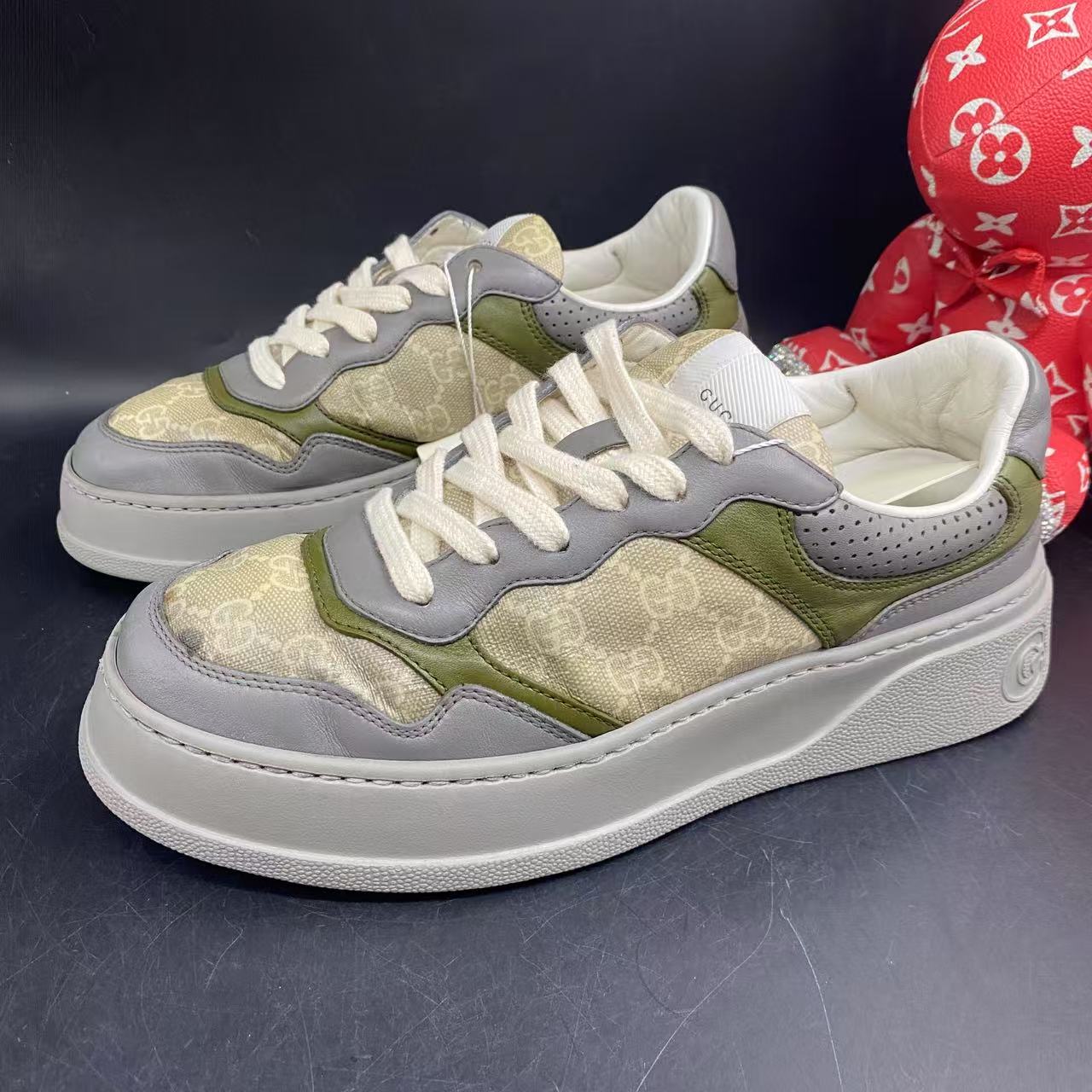 95新 GUCCI/古驰 石灰绿老花时尚舒适饼干鞋40.5欧码xh028