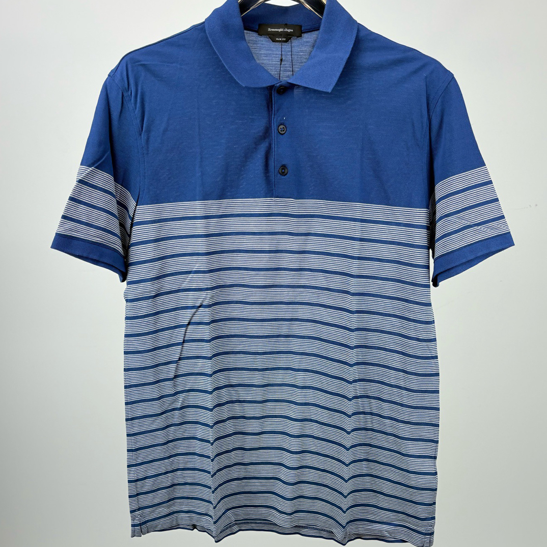 未使用 ZEGNA ZEGNA杰尼亚条纹短袖POLOXL码 全新14546