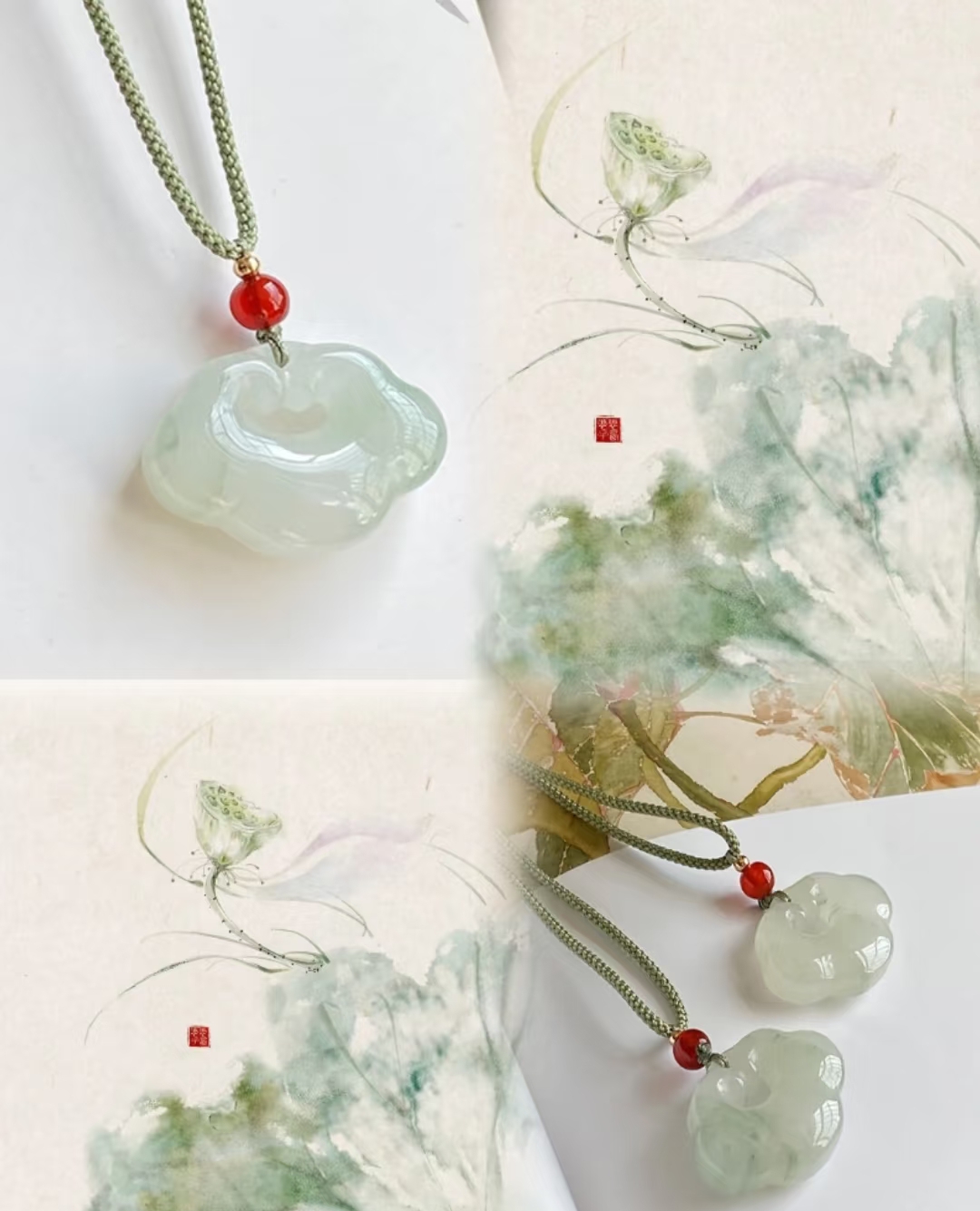 天山翠平安如意锁编织男女款古风时尚玉石吊坠