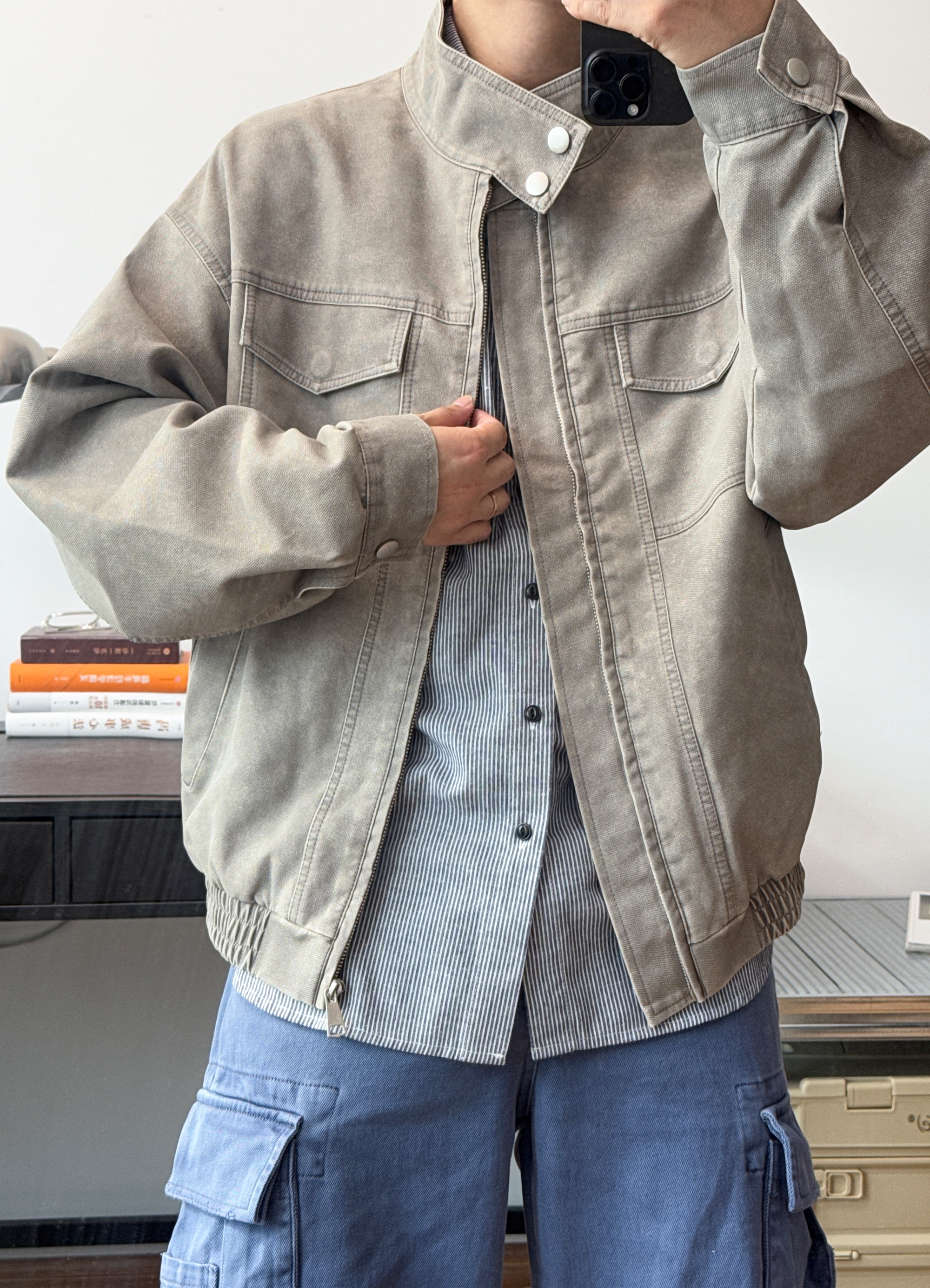 哈林顿雾面亚光水洗PU皮立领夹克秋冬新款休闲通勤高级感机车外套