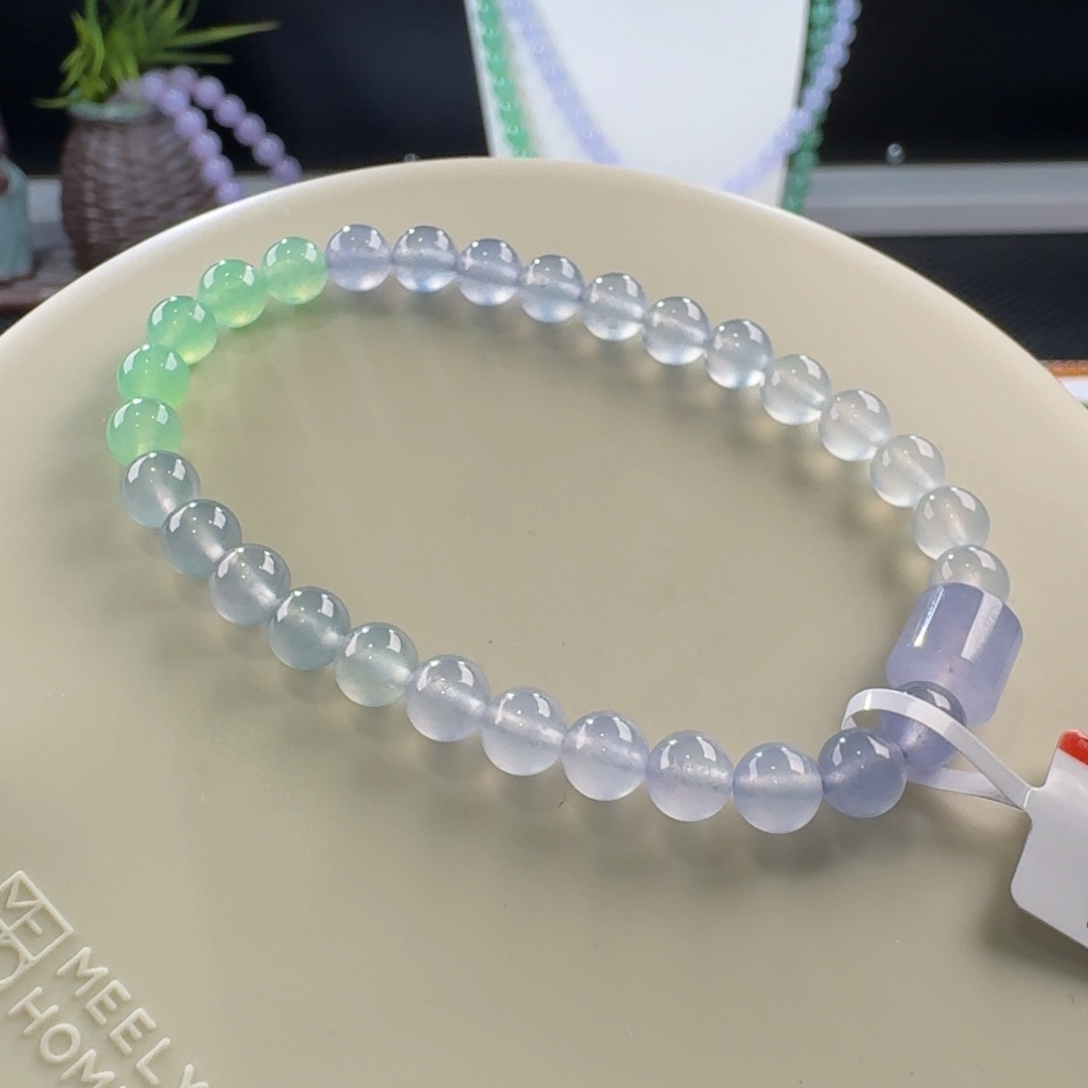 翡翠手链未镶嵌高冰玻渐变幻彩多宝卡6