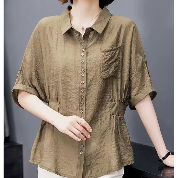 洋气短袖衬衫女时尚减龄宽松显瘦上衣S301