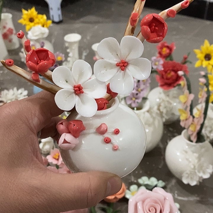 瓷片纯手工陶瓷花摆件瑕