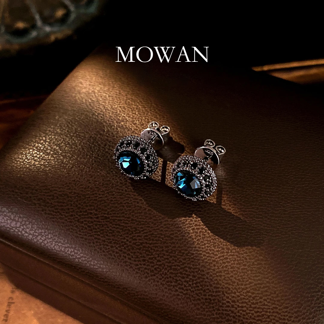 合金锆石耳饰 MW墨婉C1001【墨星蓝芯】轻奢气质蓝色百搭耳钉小众05