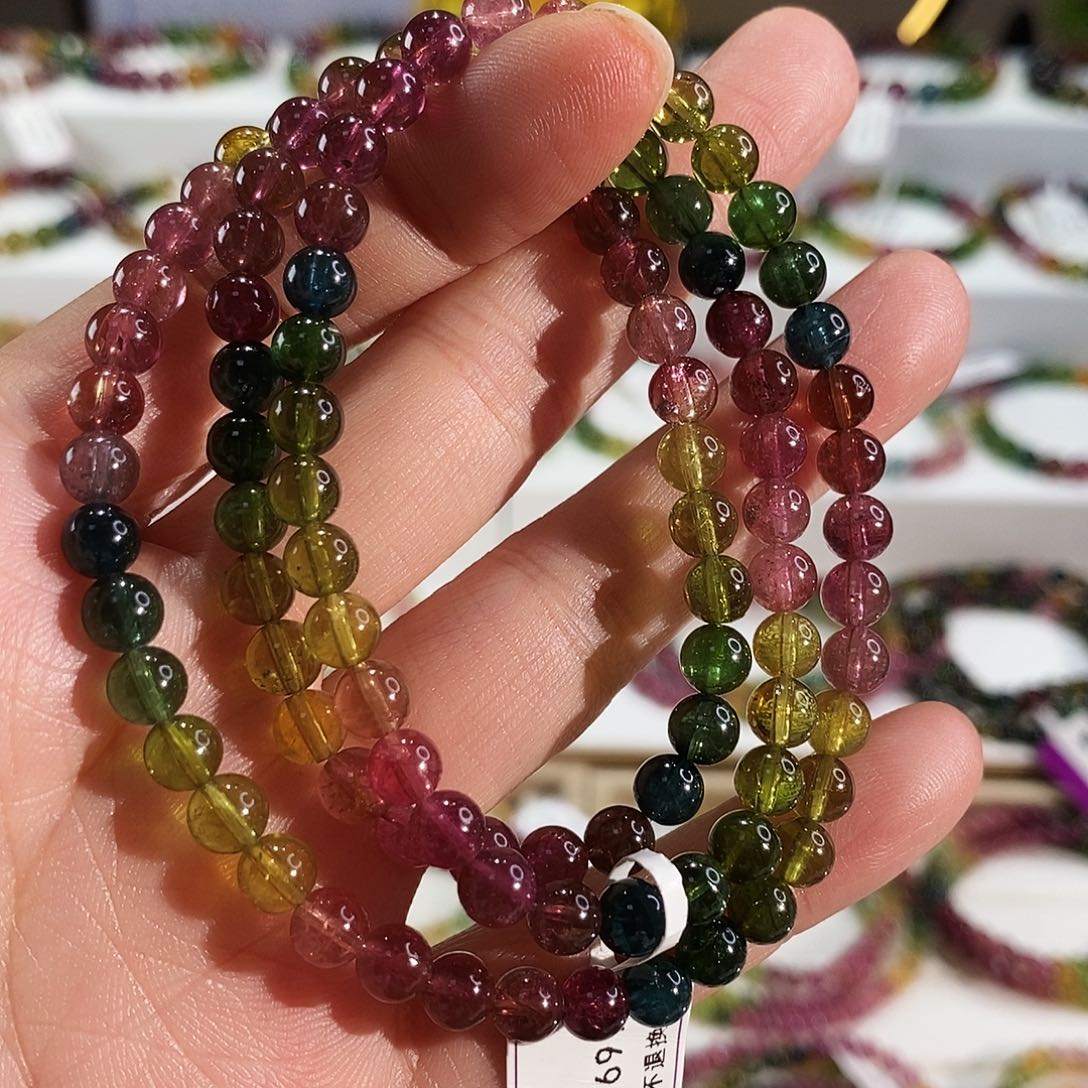 碧玺未镶嵌手链G2608三圈颜色微差