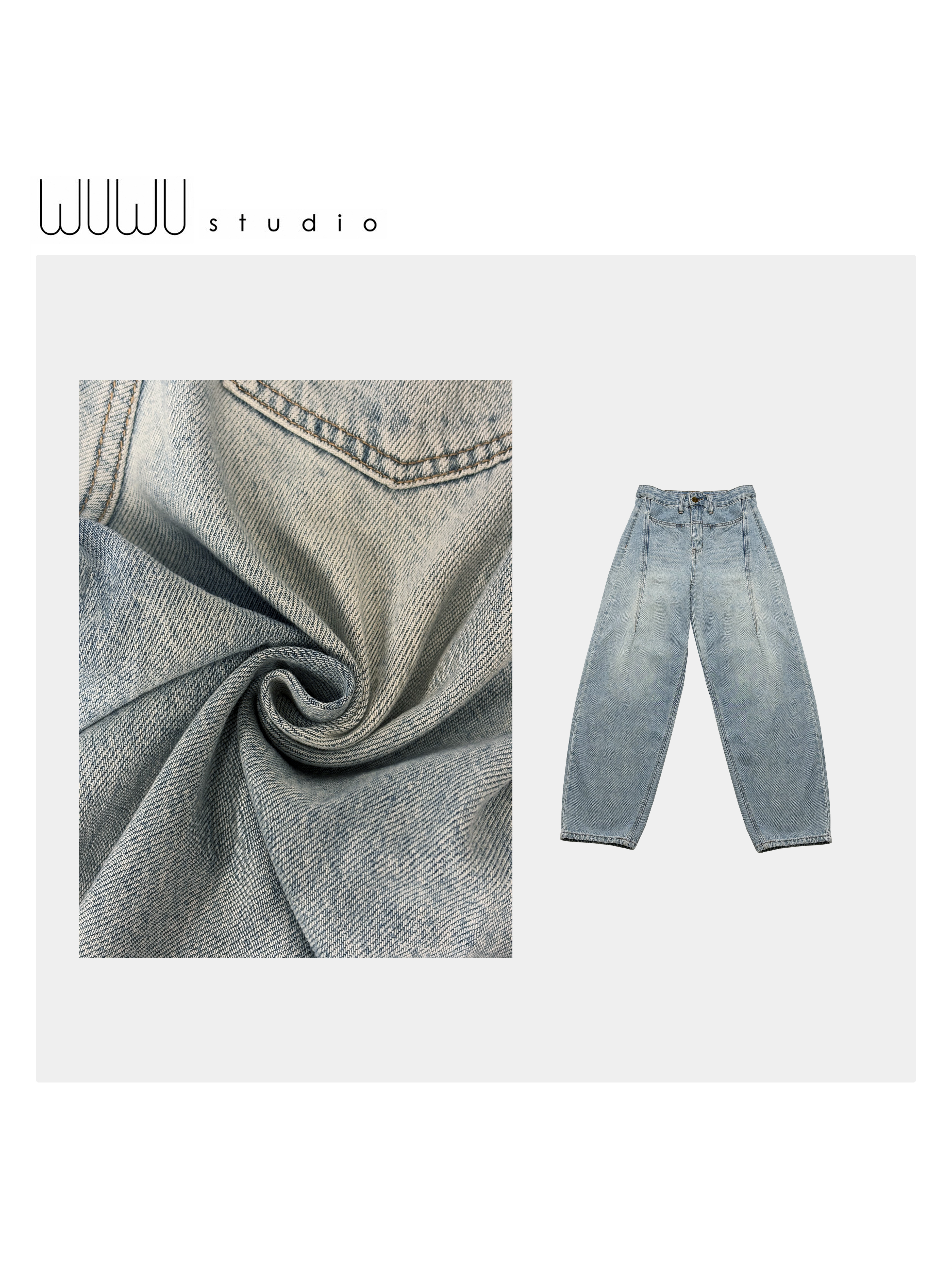 WUWU STUDIO 【分割线】复古港风街头百搭休闲弯刀裤水洗牛仔裤3188