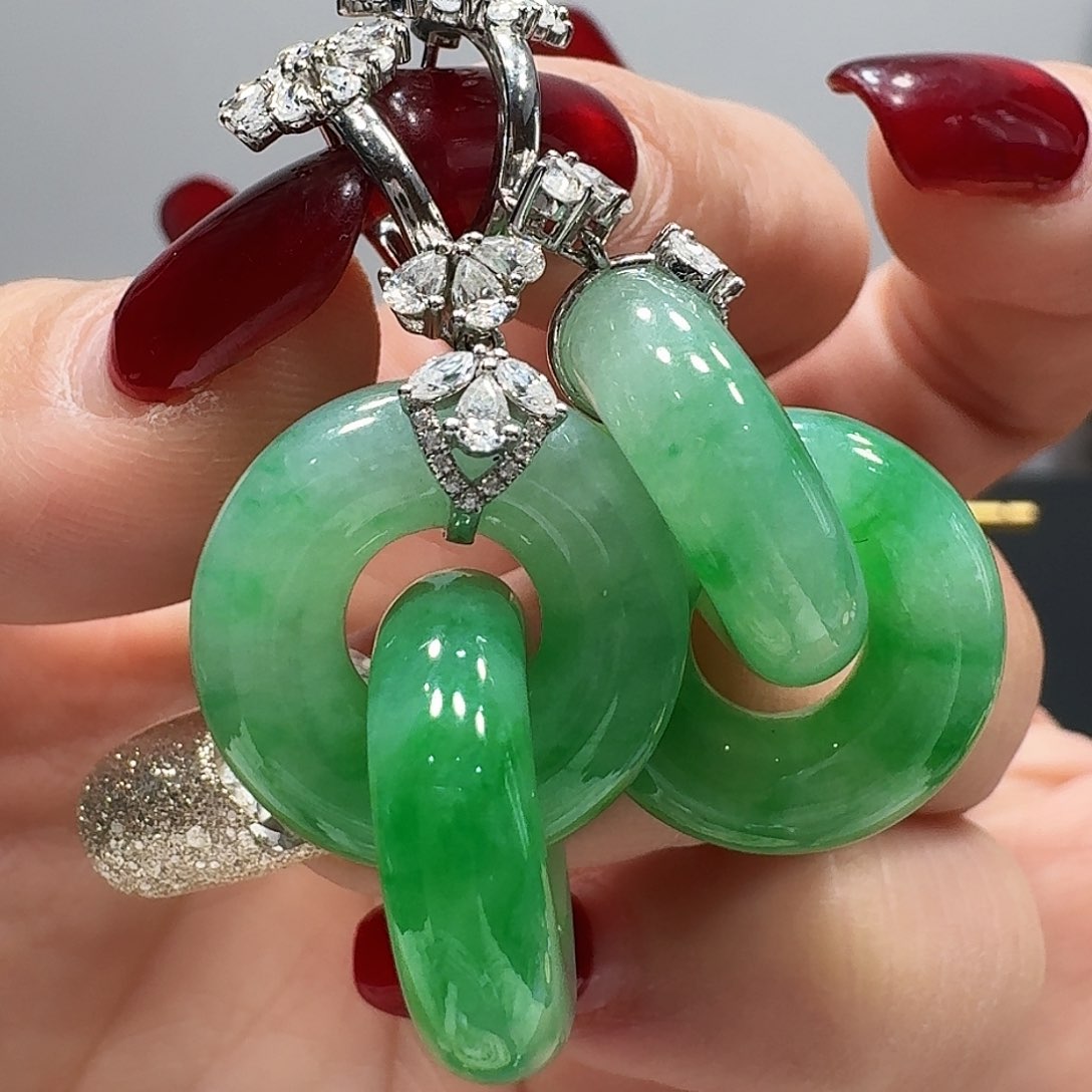 翡翠耳饰18K金镶嵌有纹处理价格