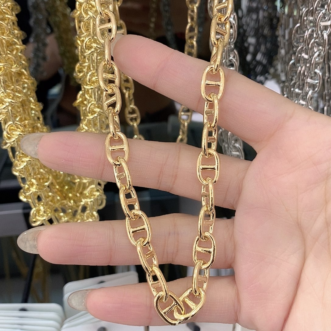 铜合金925银金色猪鼻子链