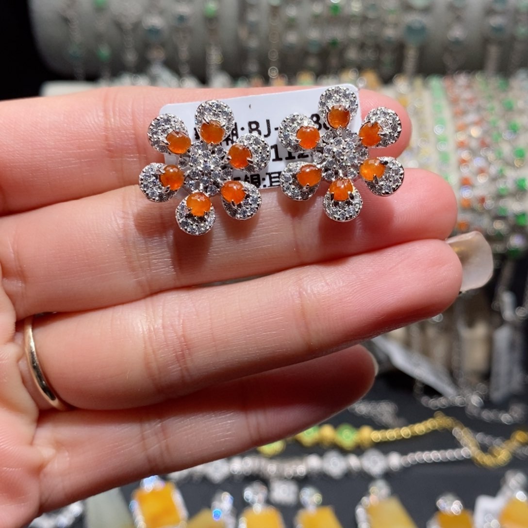 翡翠耳饰银S925镶嵌c c c