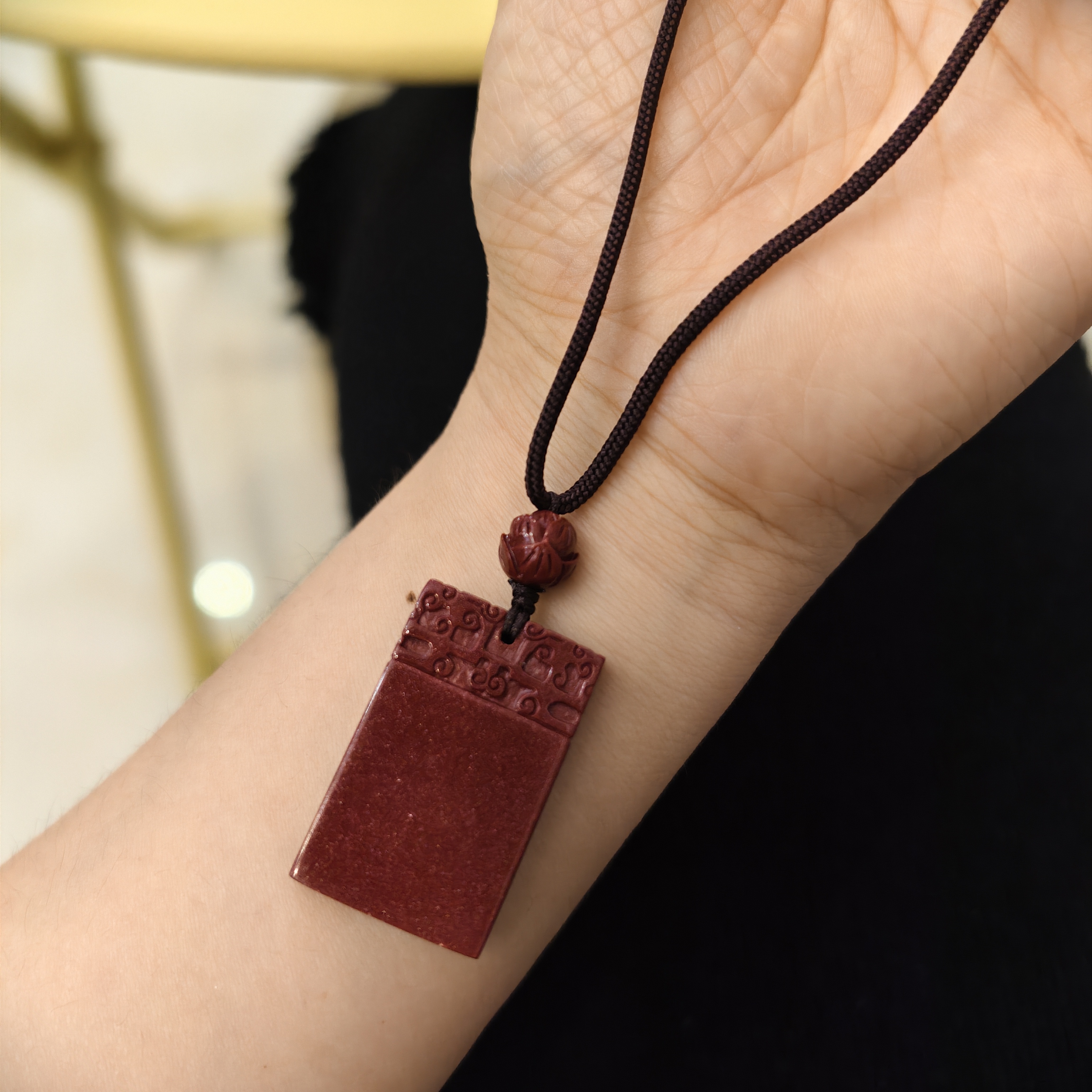 含辰砂工艺品6802莲花珠朱砂无事牌项链