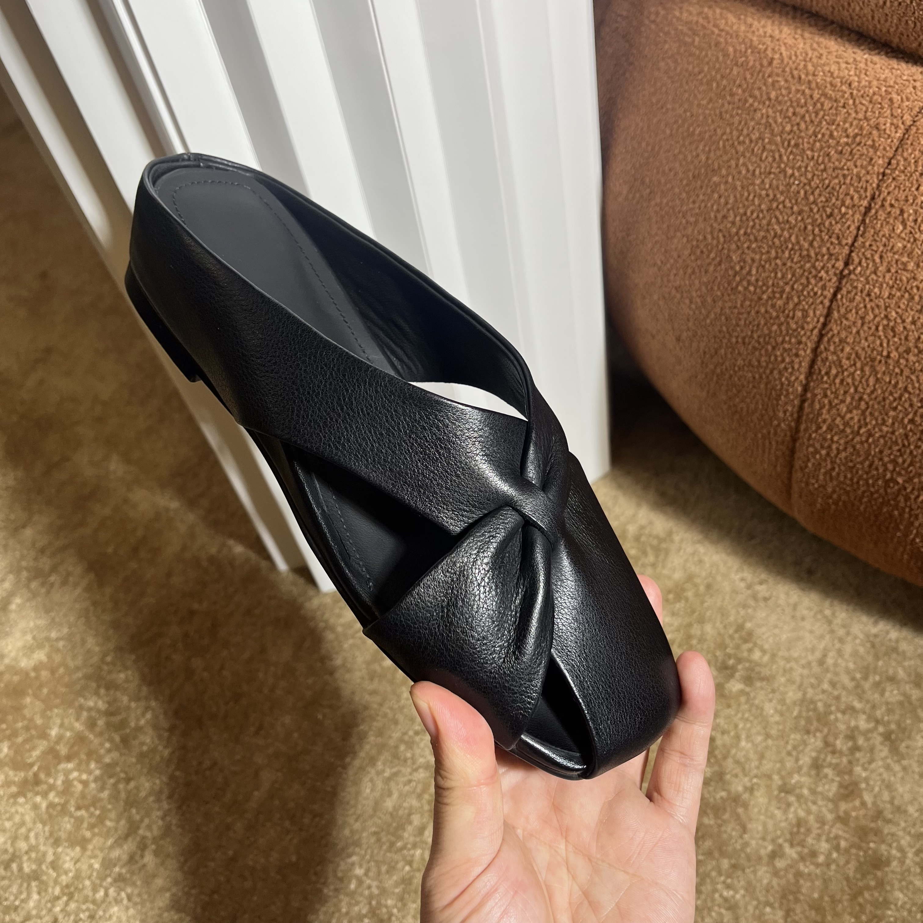 DM2025夏季新款交叉拼接真皮镂空真皮小方头女士坡跟拖鞋2048