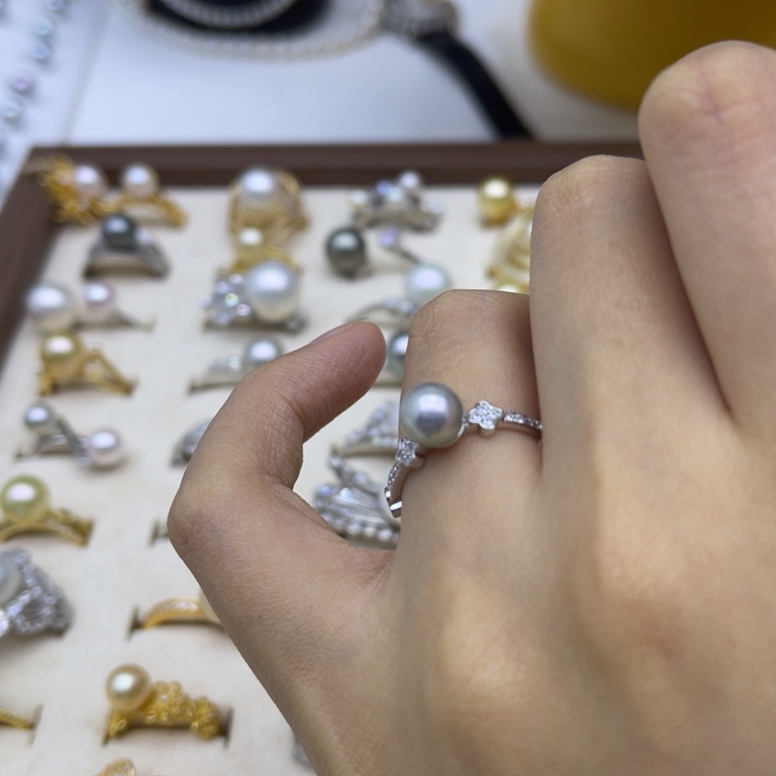 戒指银S925镶嵌海水珍珠