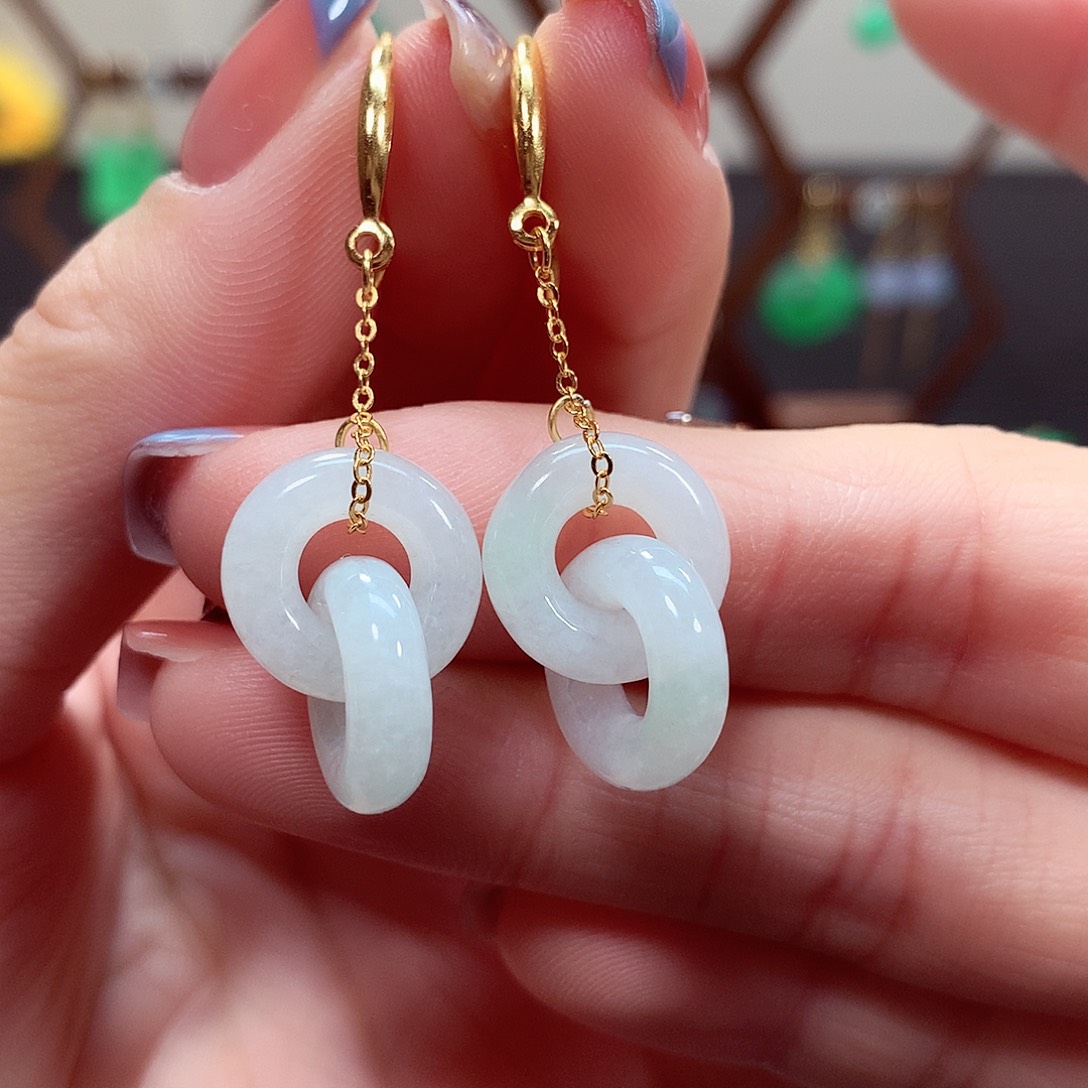 翡翠耳饰银S925镶嵌天然翡翠