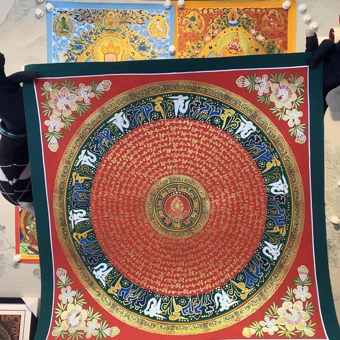 卷轴画纯手绘六字真言唐卡50厘米左右