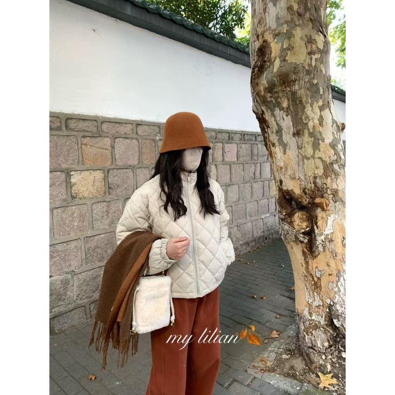 YZ M胸120长57短款棉服保暖菱形格简约休闲棉衣外套上衣 7421