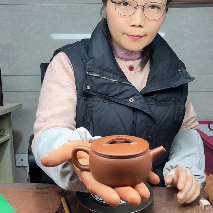 紫砂茶壶红降坡120cc汉瓦半手微瑕