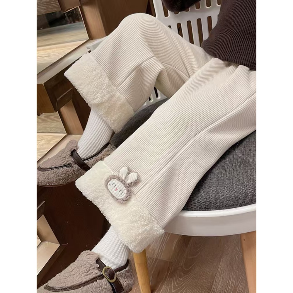 现货女童秋冬加绒裤子长裤中小童加厚灯芯绒阔腿裤女宝保暖秋冬裤