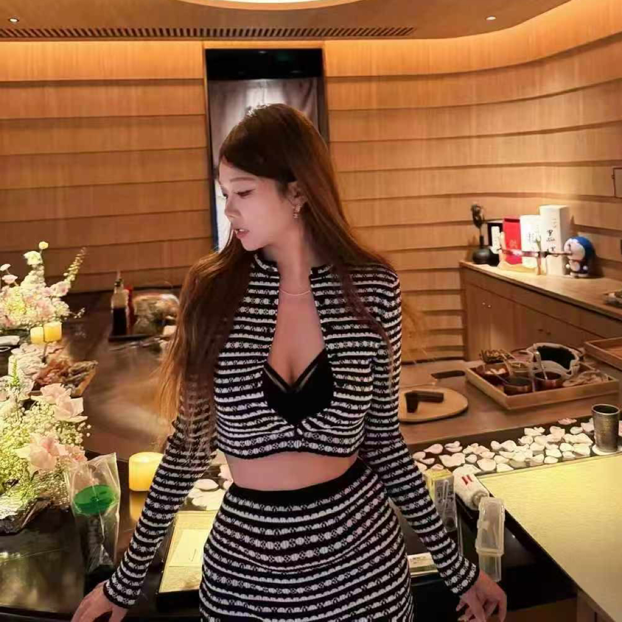 园园福利款早秋季新款针织套装港风高级轻奢气质条纹