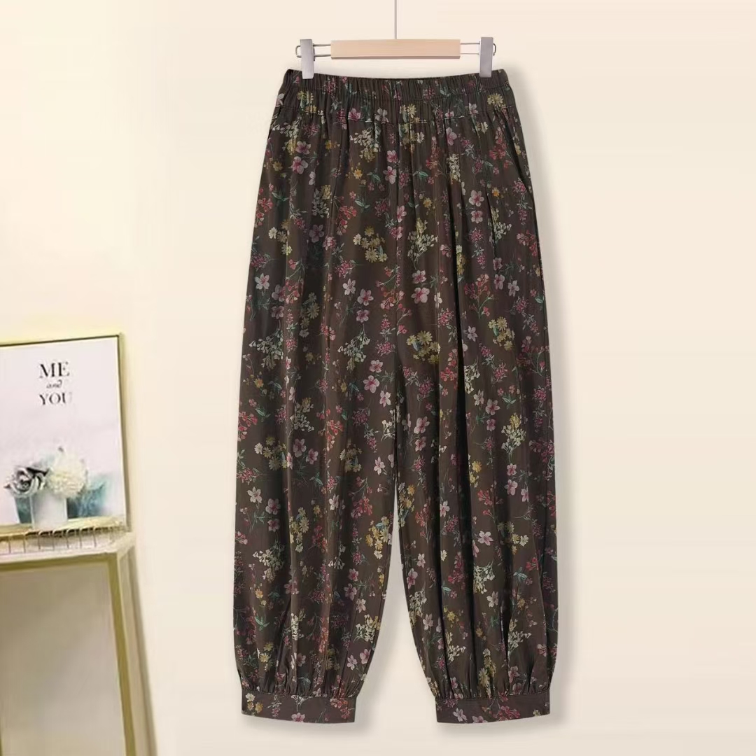 2025夏季新款时尚休闲百搭宽松显瘦松紧腰碎花裤