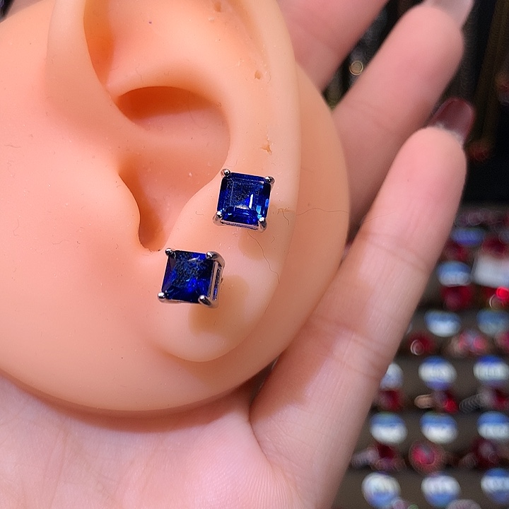 蓝宝石耳饰银S925镶嵌6