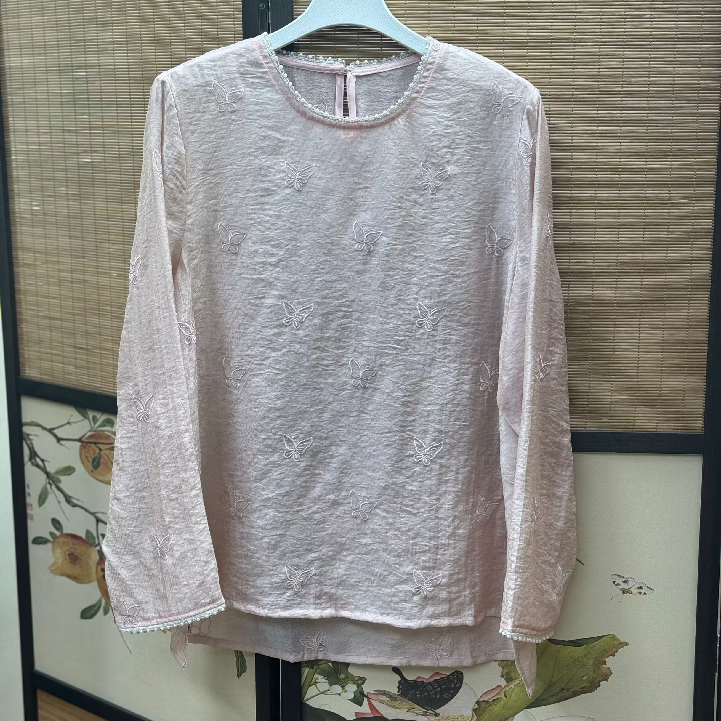 [觉夏]中长款休闲印花女士圆领春季新中式提花衬衫连衣裙衬衣长袖
