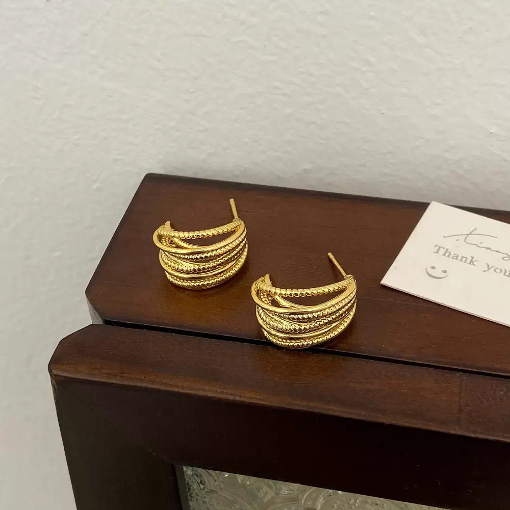 铜合金耳饰 金属绕丝冷淡风耳环小众C形设计耳钉高级感B122