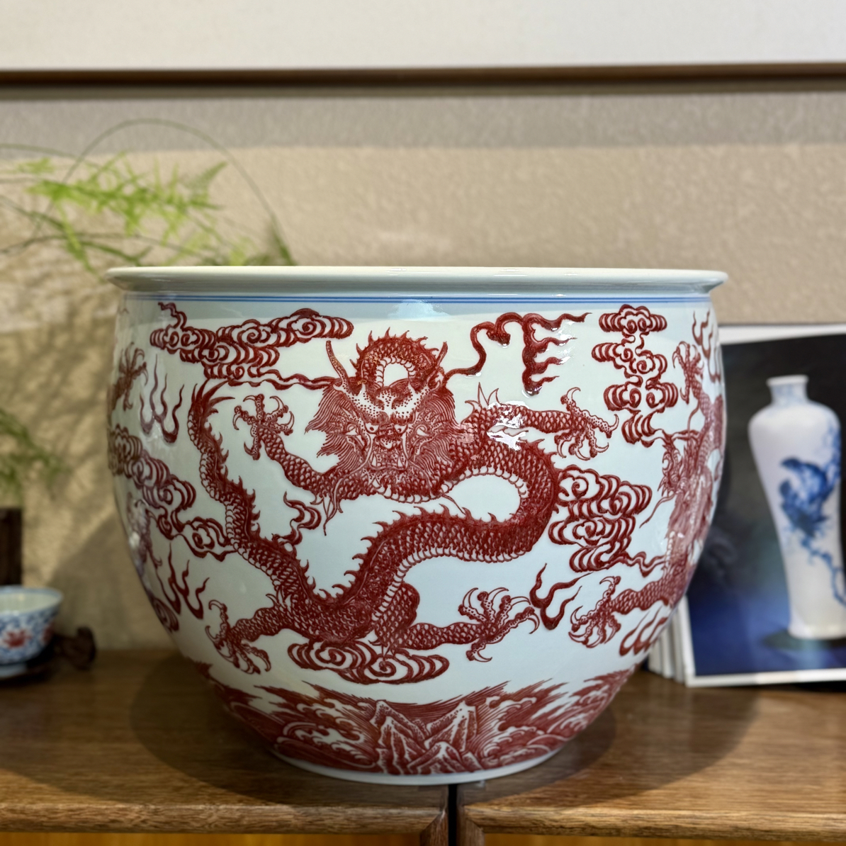 【九鸣·子君堂】全釉里红五龙重器风水缸卷轴缸