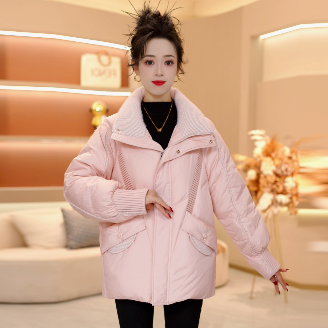 冬季新款2025年时尚洋气宽松保暖加厚休闲显瘦羽绒服SJYF5335