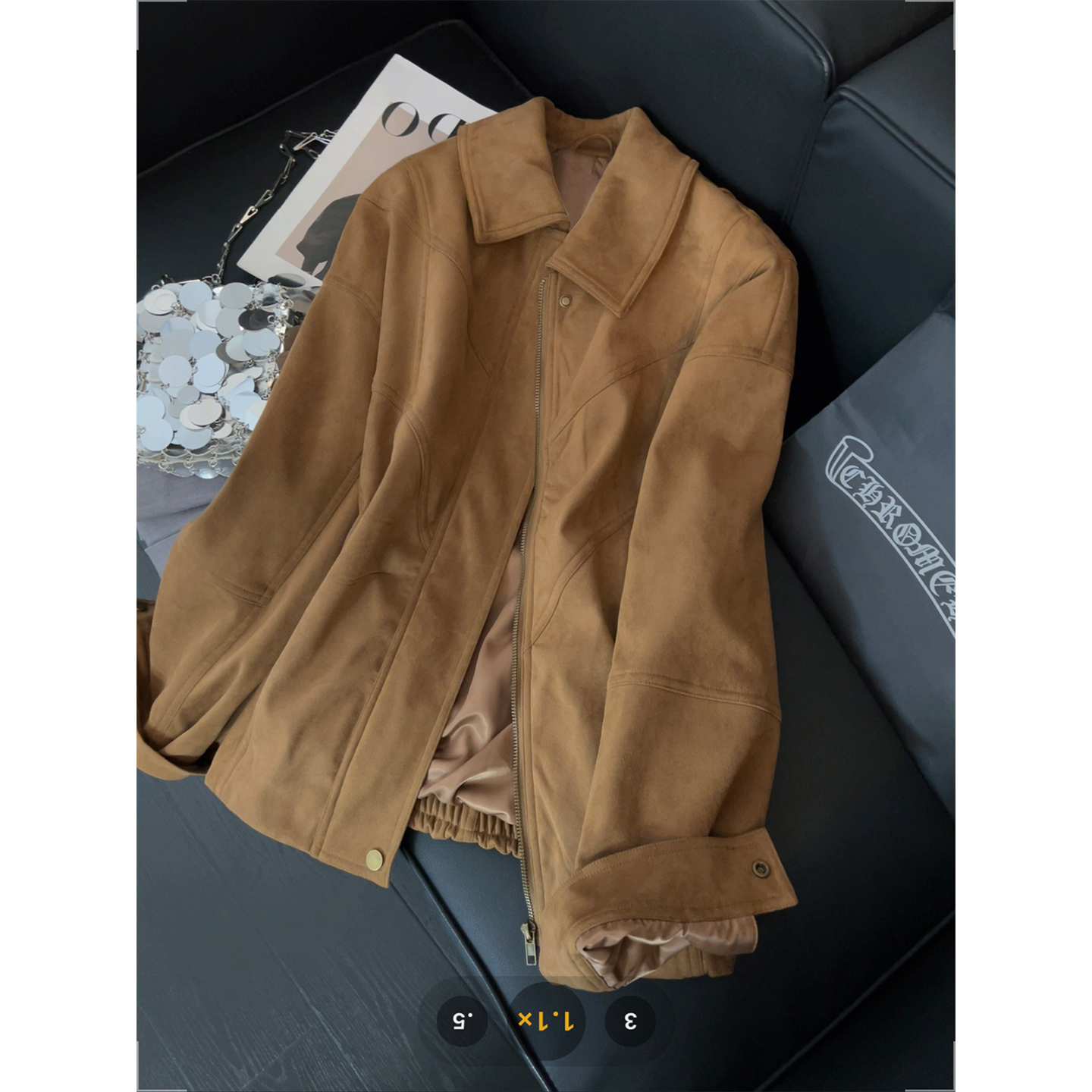 麂皮绒翻领夹克外套女复古美拉德高级感秋季新款宽松百搭廓形皮衣