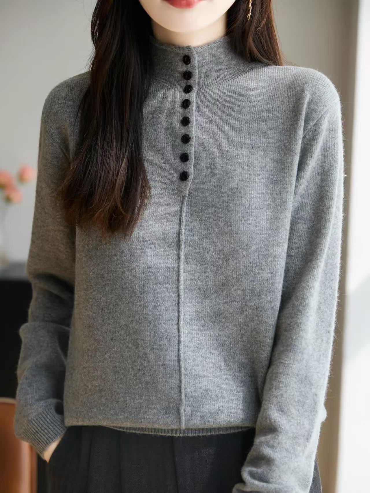 186女装毛针织衫长袖时尚百搭秋冬半高领针织衫