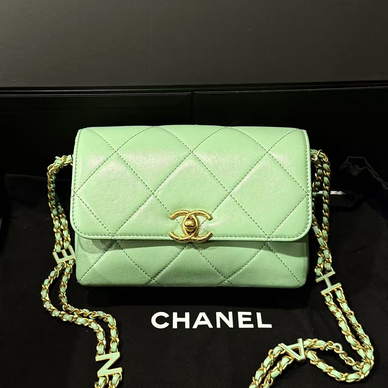99新 Chanel/香奈儿 任意门奢品/香奈儿薄荷绿菱格链条包/99新