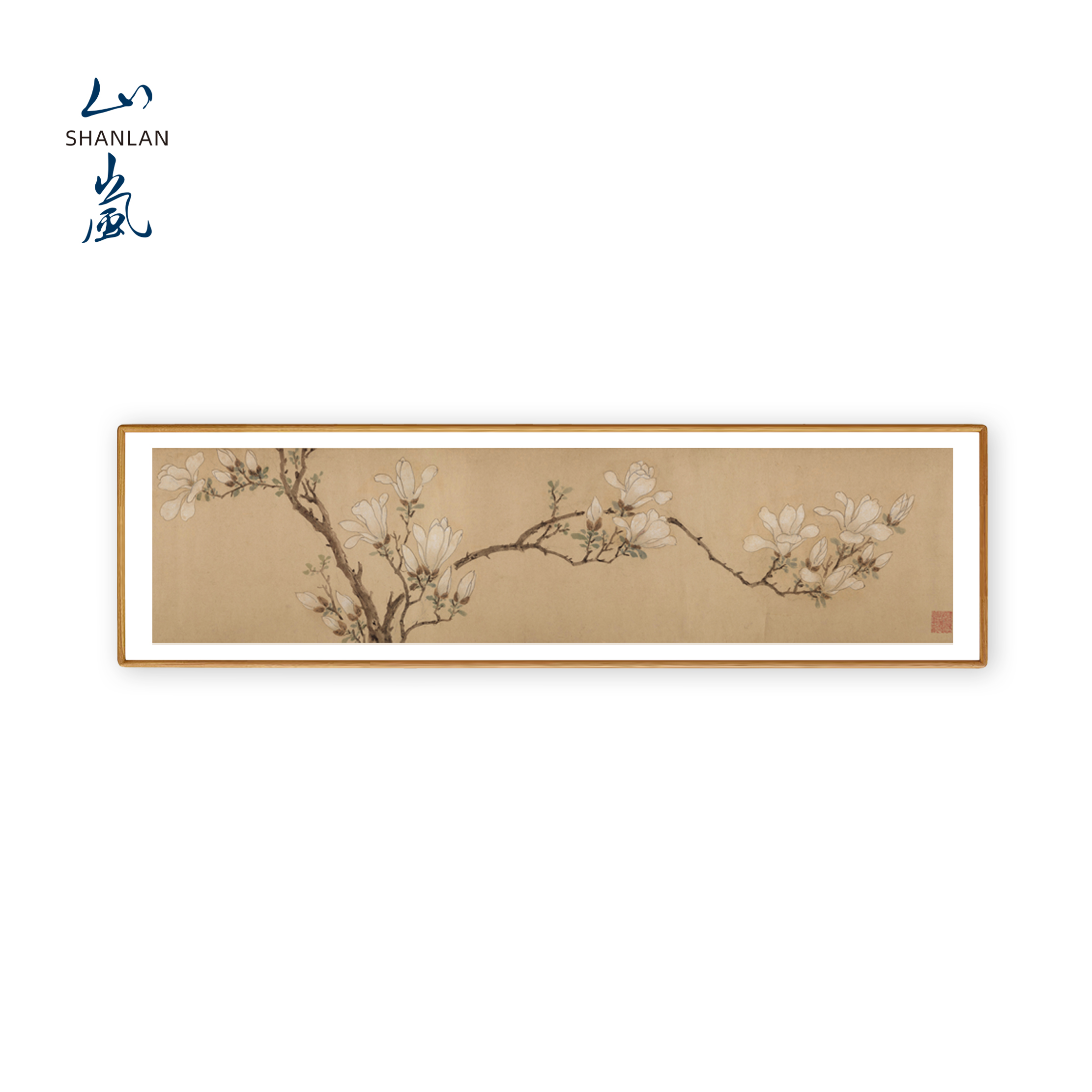 《白玉兰图》实木外框中式画 特制宣纸画芯 办公室 客厅装裱挂画
