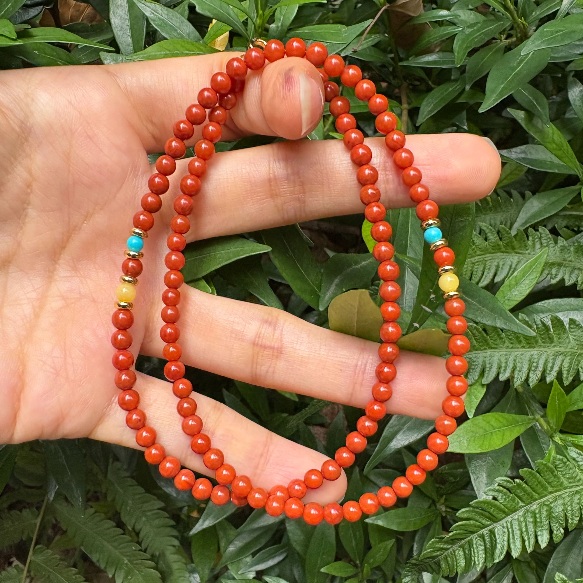 原矿南红 设计款满色满肉柿子红4mm锁骨链3