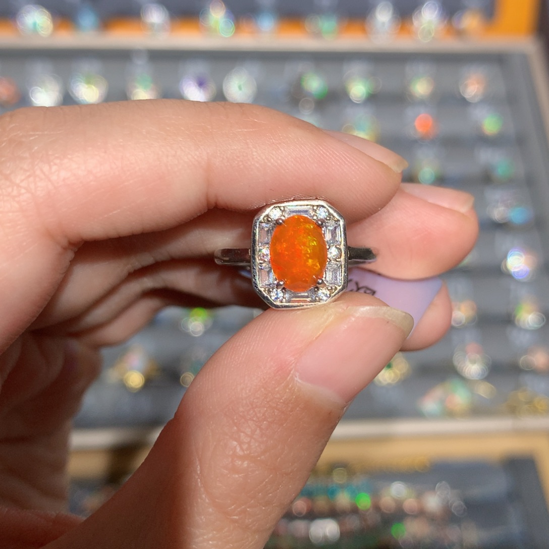 银S925镶嵌欧泊欧泊戒指y