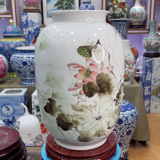 花瓶全手工釉下国画冬瓜瓶