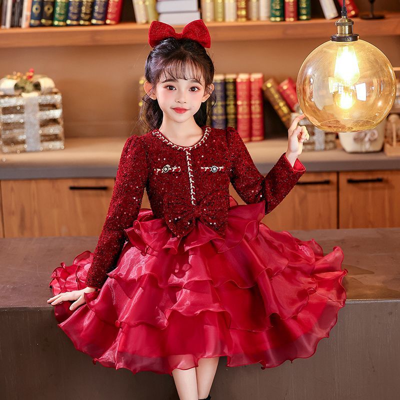 女童连衣裙冬装香风新款儿童加绒洋气公主裙2025冬季蓬蓬礼服裙子