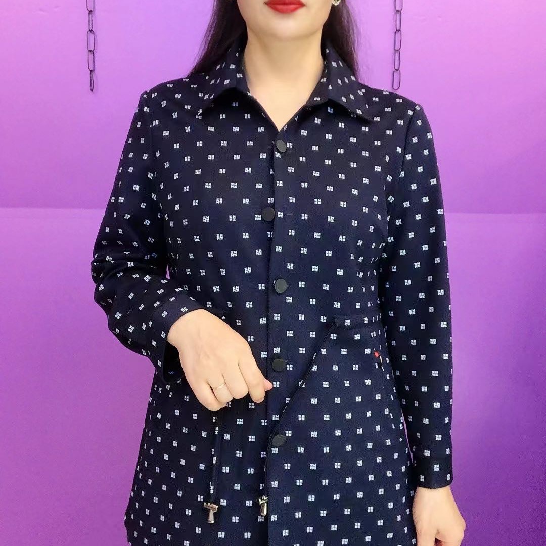时尚波点抽腰小外套（不加里衬）显瘦长袖中老年休闲女士翻领妈妈装