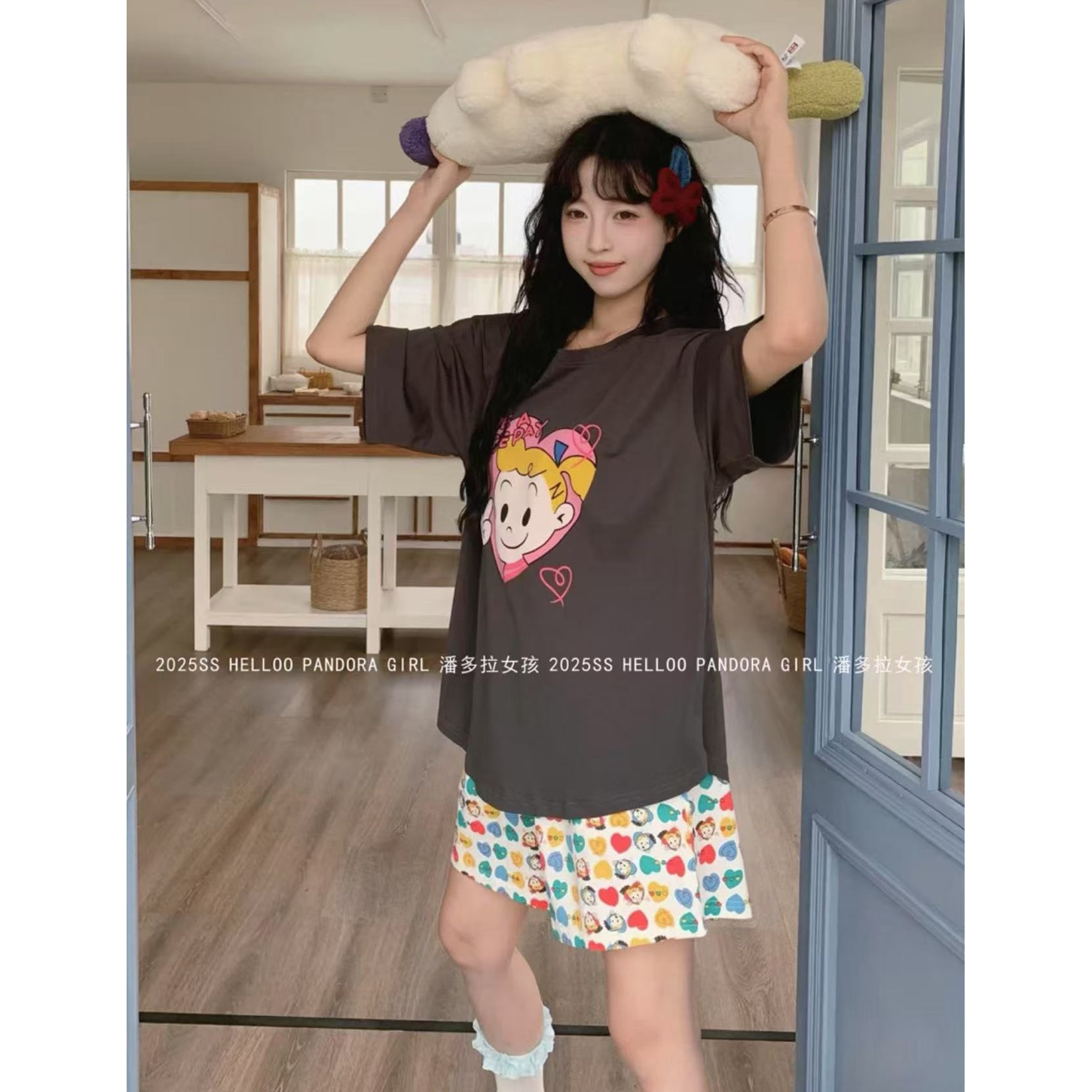 夏季新款多巴胺女孩带胸垫三件套