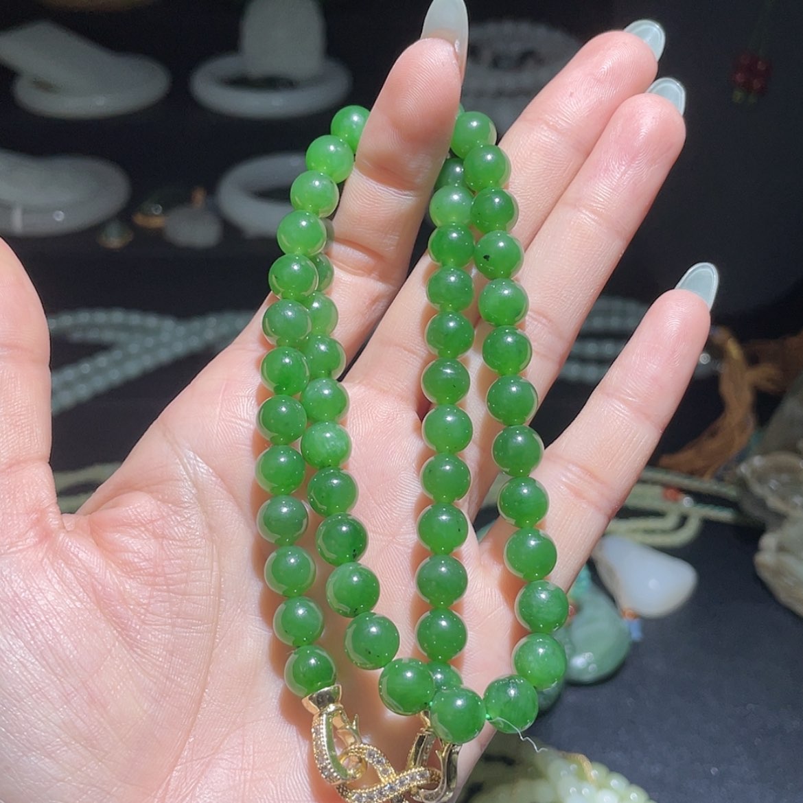 【闪购商品】和田玉颈饰未镶嵌辣菠菜美人链8mm